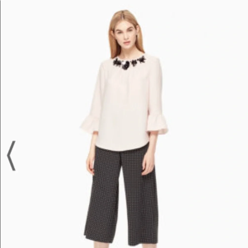 Kate Spade Women’s Embellished Crepe Top Medium Pink Ruffled Sleeve